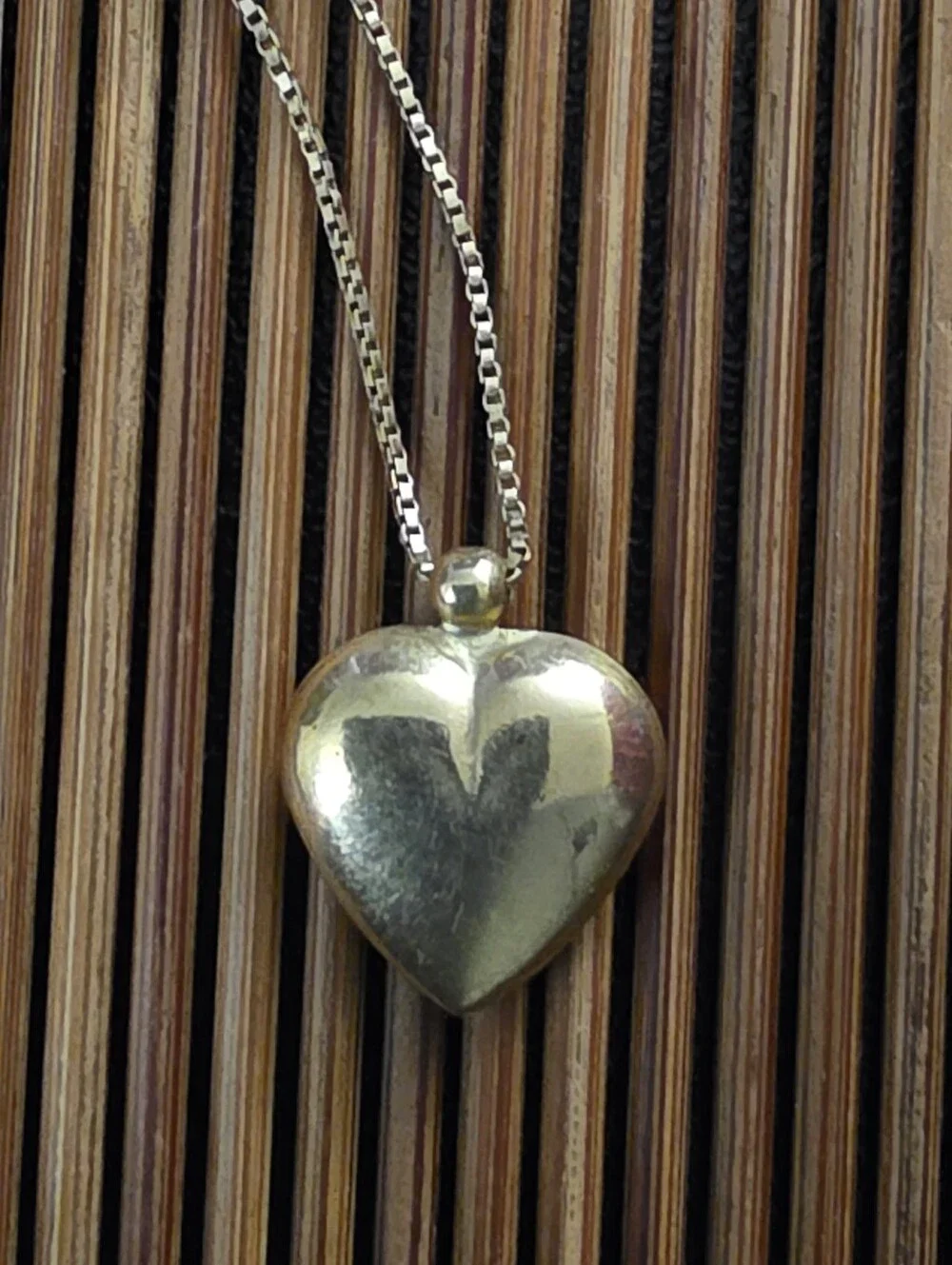 14k Puff Heart Yellow Gold Necklace (Vintage)